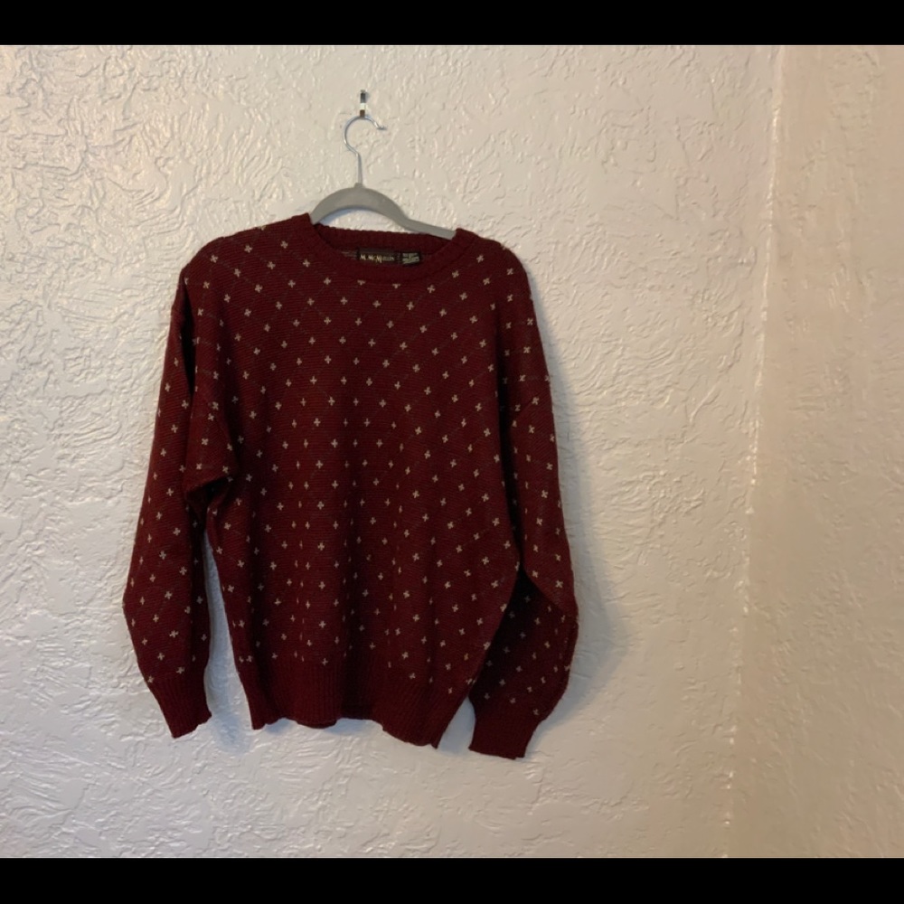 M McMullin Vintage Patterned acrylic/wool blend M pullover sweater